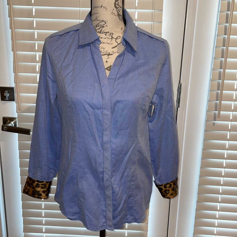 Express The Essential blue and leopard print top